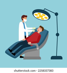 Dentist examining patient teeth in dental clinic vector illustration.