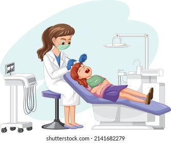 Dentist examining patient teeth  illustration