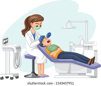 Dentist examining patient teeth  illustration