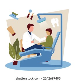 Dentist Examining Patient Tooth Doctor Dental Health Care Flat Illustration