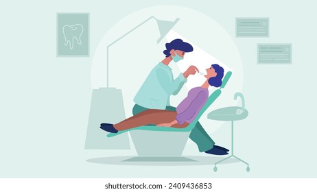 Dentist examining or treating patient teeth. A female patient having a dental routine checkup at the dentist's office. Looking at Patient Oral Cavity. Dental health and the importance of dental care.