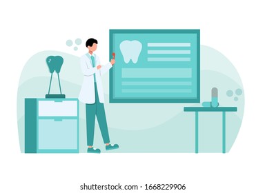 A dentist is explaining how to care for healthy teeth