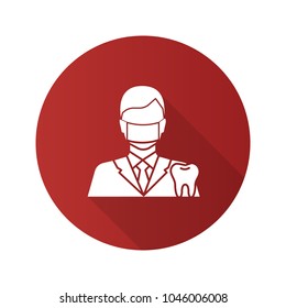 Dentist flat design long shadow glyph icon. Dental specialist. Man in surgical face mask with tooth. Vector silhouette illustration