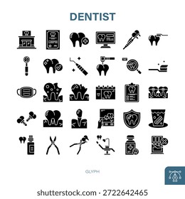 Conjunto de iconos de Vector de glifo de dentista