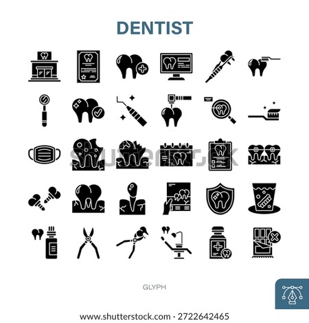 Dentist Glyph Vector Icon Set