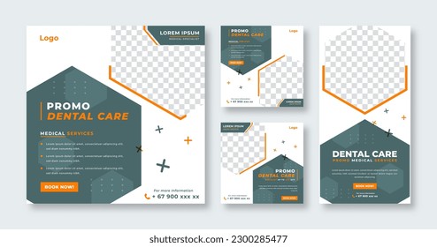 Dentist and Health Care Medical Social Media Post for Online Marketing Promotion Banner, Story and Web Internet Ads Flyer