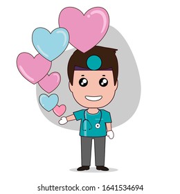 Dentist with heart, Cartoon character Dentist Design, Medical worker, Medical concept. Vector illustration design.
