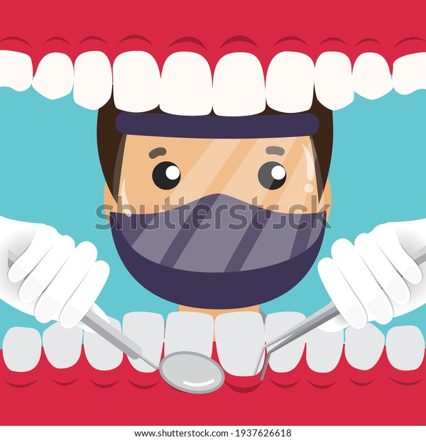 Dentist holding instruments and examining\
patient teeth. Patient mouth inside view. Teeth examination\
dentistry concept. 