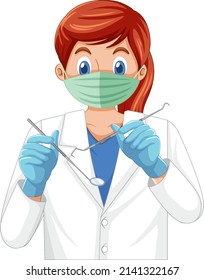 Instrumentos de tenencia de dentista sobre ilustración de fondo blanco