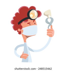 Dentist holding tooth vector illustration cartoon character