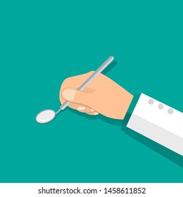 Dentist holds a dental instrument. Dental concept. Dentist background. Vector illustration.