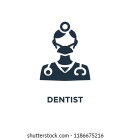 Dentist icon. Black filled vector illustration. Dentist symbol on white background. Can be used in web and mobile.