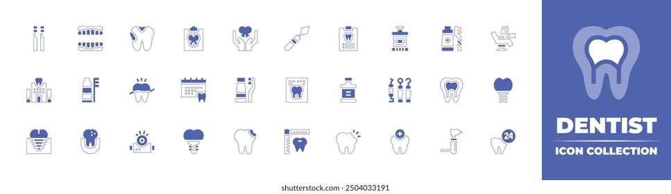 Dentist icon collection. Duotone style line stroke and bold. Vector illustration. Containing toothbrush, dentist, tooth, prescription, mouthwash, dentalcare, medicalrecord, calendar.