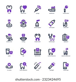 Dentist Icon pack for your website design, logo, app, and user interface. Dentist Icon mixed line and solid design. Vector graphics illustration and editable stroke.