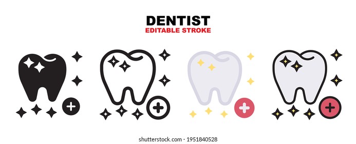 Dentist icon set with different styles. Icons designed in filled, outline, flat, glyph and line colored. Editable stroke and pixel perfect. Can be used for web, mobile, ui and more.