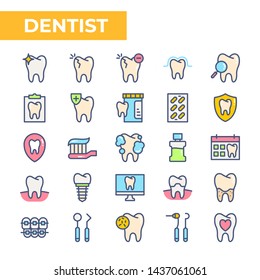 Dentist Icon set, filled color style