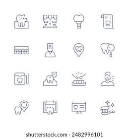 Dentist icon set. Thin line icon. Editable stroke. Containing brackets, cavity, dental, dentalfloss, dentalinsurance, dentist, denture.