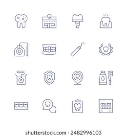 Dentist icon set. Thin line icon. Editable stroke. Containing brackets, cavity, dental, dentalfloss, dentalinsurance, dentist, denture.