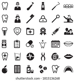 Dentist Icons. Black Flat Design. Vector Illustration.