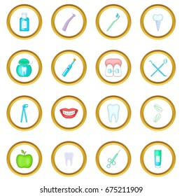 Dentist icons circle gold in cartoon style isolate on white background vector illustration