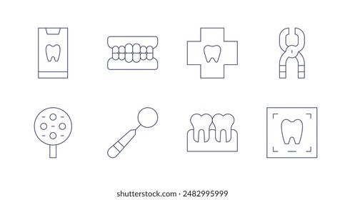 Dentist icons. Editable stroke. Containing dentist, dentistlight, denture, mouthmirror, teeth, tooth, toothpliers, xray.