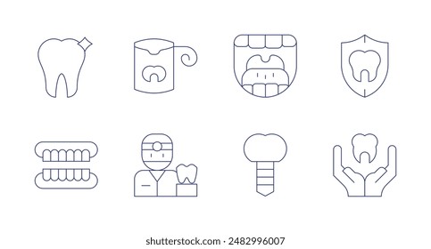 Dentist icons. Editable stroke. Containing dentalcare, dentalfloss, dentist, dentures, implant, mouth, protection, tooth.