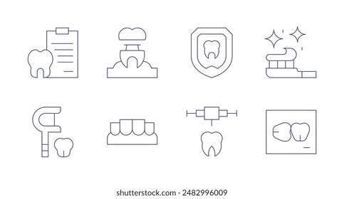 Dentist icons. Editable stroke. Containing dentalfloss, dentalreport, falseteeth, implant, protection, tooth, toothbrush, xray.