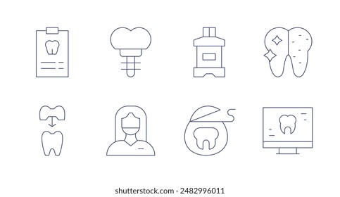 Dentist icons. Editable stroke. Containing computer, dentalcrown, dentalimplant, dentist, floss, mouthwash, report, tooth.