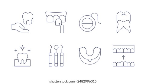 Dentist icons. Editable stroke. Containing clean, dentalcare, dentalveneer, dentisttools, floss, mouthpiece, teeth, tooth.