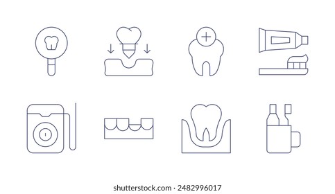 Dentist icons. Editable stroke. Containing checkup, dentalfloss, extraction, implant, tooth, toothbrush, toothpaste.