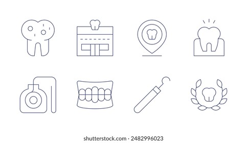 Dentist icons. Editable stroke. Containing cavity, dentalfloss, dentist, denture, excavator, placeholder, tooth, toothache.