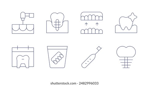 Dentist icons. Editable stroke. Containing calendar, dentaldrill, dentalimplant, denture, electrictoothbrush, orthodontic, tooth.