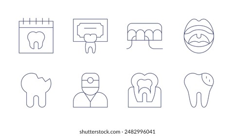 Dentist icons. Editable stroke. Containing calendar, cracked, dentist, floss, nerve, rotten, throat.