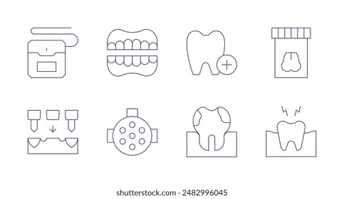 Dentist icons. Editable stroke. Containing bridge, dentalfloss, dentallight, dentist, denture, plaque, tooth, toothache.