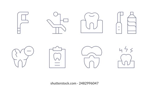 Dentist icons. Editable stroke. Containing brokentooth, dentalfloss, dentalrecord, teeth, tooth, toothache, toothbrushing.