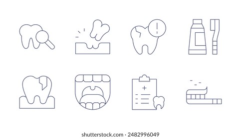 Iconos de dentista. Trazo editable. Contiene diente roto, cuidado dental, extracción, boca, prescripción, diente, cepillo de dientes.