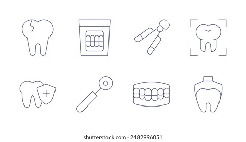 Dentist icons. Editable stroke. Containing brokentooth, dentalcare, denture, mirror, pliers, teeth, toothextraction, xray.