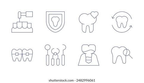 Dentist icons. Editable stroke. Containing braces, dentaldrill, dentist, love, periimplantitis, tooth.