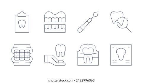 Dentist icons. Editable stroke. Containing braces, dental, dentalinsurance, denture, enamel, periodontalscaler, tooth.