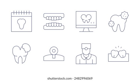 Dentist icons. Editable stroke. Containing bacteria, calendar, dentist, denture, ekgmonitor, teeth, tooth.