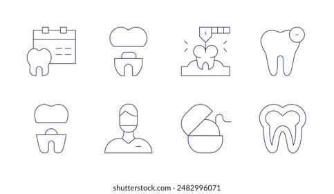 Dentist icons. Editable stroke. Containing appointment, dentalcrown, dentalimplant, dentist, drill, floss, remove, tooth.