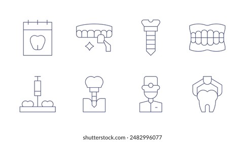 Dentist icons. Editable stroke. Containing anesthesia, calendar, dentalimplant, dentalveneers, doctor, implant, removal, teeth.