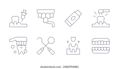 Dentist icons. Editable stroke. Containing anesthesia, brushingteeth, chewinggum, dentalveneer, dentisttools, filling, teeth, tooth.