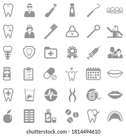 Dentist Icons. Gray Flat Design. Vector Illustration.