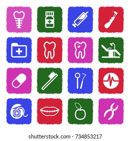 Dentist Icons. Grunge Color Flat Design. Vector Illustration. 