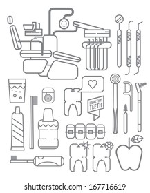 Dentist icons, healthy teeth, outline