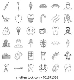 Dentist icons set. Outline style of 36 dentist vector icons for web isolated on white background