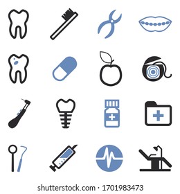 Dentist Icons. Two Tone Flat Design. Vector Illustration.