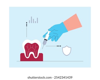 Dentist inject gum of tooth to be extracted to reduced pain, vector illustration.