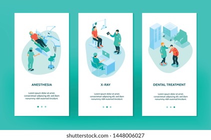 Dentist isometric vertical banner set isolated vector illustration